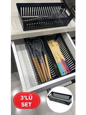 Bayev Siyah Clio 3'lü Set Modüler Kaşıklık ve Kepçelik Çekmece Içi Düzenleyici Mutfak Organizer