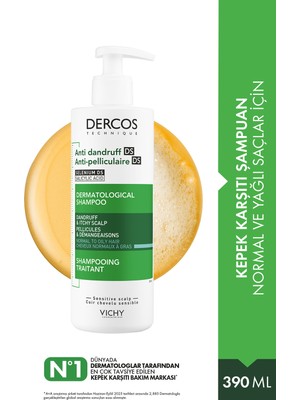Vichy Dercos Kepek Karşıtı Şampuan 390 ml Normal/Yağlı Saçlar İçin Temizleyici Etki