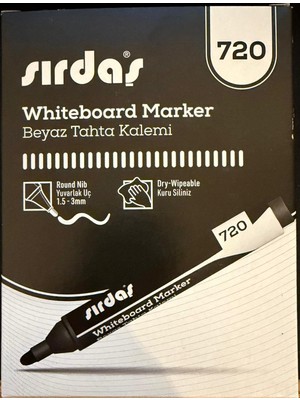 Sırdaş Beyaz Tahta Kalemi 12'li Paket Siyah 720