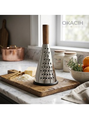 Okacih Akasya Saplı Konik Rende – Paslanmaz Çelik Çok Amaçlı Mutfak Rendesi