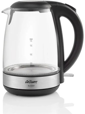 Arzum AR3071 Glassy Cam Su Isıtıcısı 1,7 Litre Kapasite 2200W, Siyah