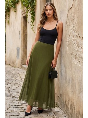Madmext Yeşil Tül Katmanlı Kadın Etek MG2708