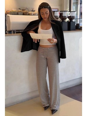 Madmext Siyah Çizgili Straight Fit Kadın Eşofman Altı MG2786