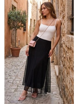 Madmext Siyah Tül Katmanlı Kadın Etek MG2708