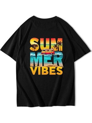 Brz Collection Unisex Oversize Beach Summer Vibes T-Shirt Siyah
