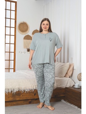 Glisa Fitilli Viskon Rahat Yumuşak Nefes Alabilen Esnek Kumaş Kısa Kollu Yazlık Büyük Beden Kadın Pijama Takımı