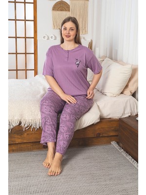 Glisa Fitilli Viskon Rahat Yumuşak Nefes Alabilen Esnek Kumaş Kısa Kollu Yazlık Büyük Beden Kadın Pijama Takımı