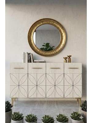 Ceneyra KA1234BTG Eliz Konsol ve Tv Sehpası Beyaz-Traverten-Gold 120CM