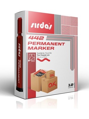 Sırdaş Permanent Marker 12'li Paket Kırmızı Yuvarlak Uç 442