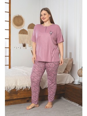 Glisa Fitilli Viskon Rahat Yumuşak Nefes Alabilen Esnek Kumaş Kısa Kollu Yazlık Büyük Beden Kadın Pijama Takımı