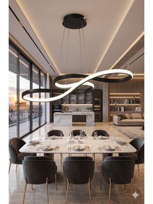 Light House Modern Siyah Sarkıt LED Beyaz Power Ledli Salon Mutfak Oda Hol Ledli Avize