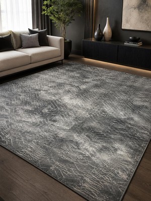 Merinos Jel Kaymaz Tabanlı 6 M² Modern Gri Geometrik Desenli Halı – Leke Tutmaz, Yumuşak Dokulu, Dekoratif Salon Halısı