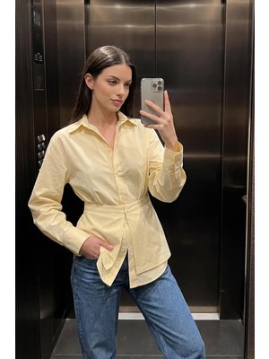 Setre Amber %100 Pamuk Bel Panelli Uzun Kollu Pamuk Gömlek