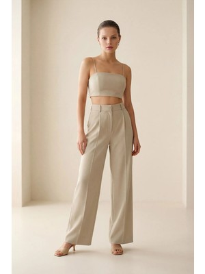 Setre Vizon Ince Askılı Crop Bluz