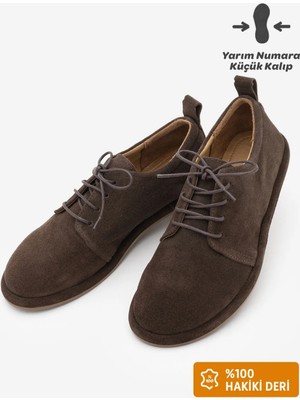 Marjin Kadın Hakiki Deri Kadın Bağcıklı Maskülen Loafer Günlük Oxford Ayakkabı Bemor Kahve Süet