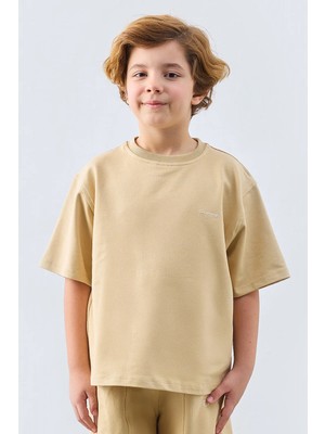 Marvy Kids Bej Oversize Nakışlı Tshirt
