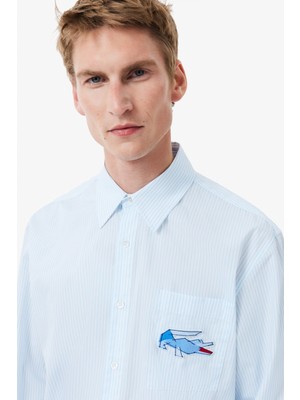 Lacoste Men's Relaxed Fit Blue Shirt Bol Kesim Erkek Gömlek Mavi