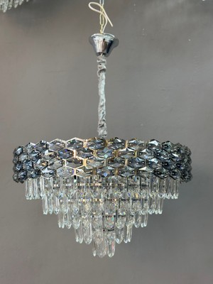 LED Yeni Model 60 cm Kristal Lüx Salon Avize Krom Renk