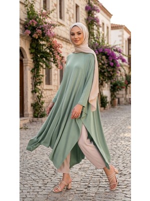 1220_ASIMETRIK Kesim Plistre Tesettür Tunik