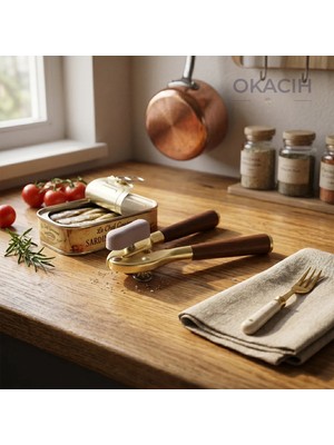 Okacih Prestige Akasya Saplı Konserve Açacağı – Gold Metal Profesyonel Konserve Açacak, Ergonomik Dayanıklı Mutfak Gereci