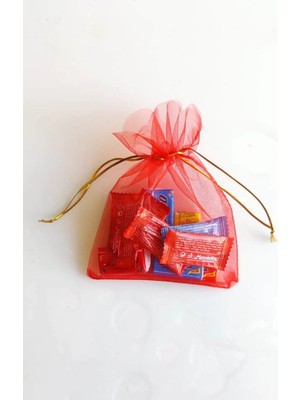 10 Adet Şeffaf Kırmızı Bez Kına Düğün Mevlüt Sünnet Hediye Kesesi Kese 14 cm x 12 cm Çanta