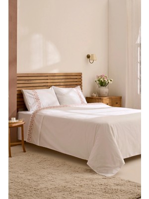 Karaca Home Merletto %100 Pamuk Kanaviçe Nakışlı Çift Kişilik Nevresim Takımı Beyaz