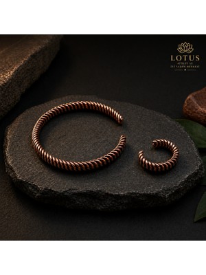 🧡 Doğal Bakır Bileklik & Yüzük Seti – Ayarlanabilir Minimal Tasarım | Lotus Atölye ve İyi Yaşam Merkezi
