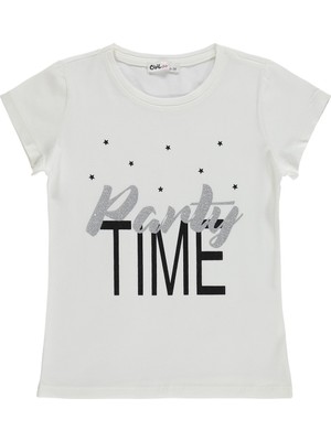 Civil Girls Party Time Baskılı 6-9 Yaş Tişört  - Kırık Beyaz