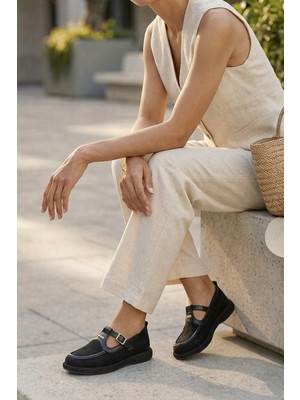 Stilbagshoes Clarice Ithal Toka Detaylı Bilek Bağlamalı Kadın Babet Siyah