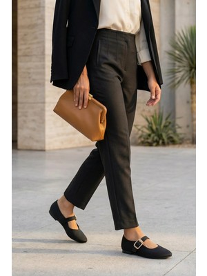 Stilbagshoes Erna Bilek Bant Detaylı Tokalı Kadın Babet Siyah