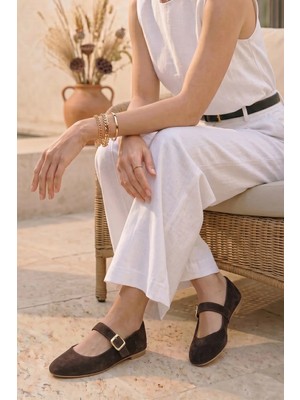 Stilbagshoes Suzy Bilek Toka Detaylı Kadın Babet Süet Kahve