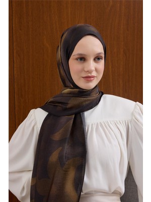 Silk Home Viskon Mayda Şal Soluk Siyah-Yağ Yeşili Dalga Desenli Tok Duruşlu 190X70