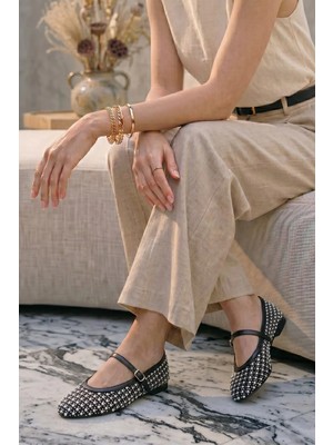 Stilbagshoes Sierra Inci Taş Detaylı Kadın Babet Siyah