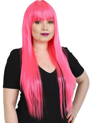 Renas Store Uzun Kahküllü Fiber Sen Peruk / Neon Pembe