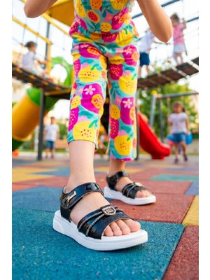 Diggo Kids Kız Çocuk Cırtlı Ortopedik Taban Parlak Taşlı Günlük Yazlık Hafif Sandalet Terlik