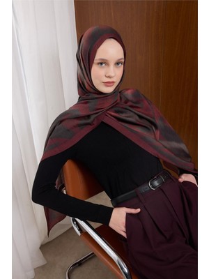 Silk Home Viskon Mayda Şal Antrasit-Bordo Dalga Desenli Tok Duruşlu 190X70