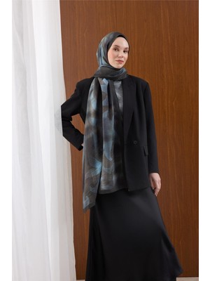 Silk Home Viskon Mayda Şal Mavi-Antrasit Dalga Desenli Yumuşak Dokulu 190X70