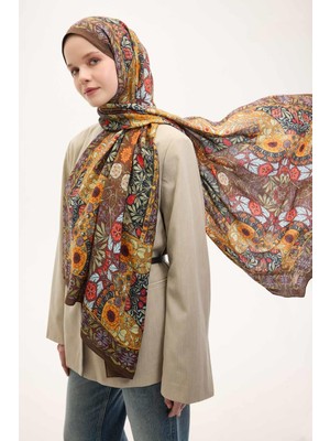 Silk Home Urban Hours Floral Motif Desen Koyu Acı Kahve Mayda Şal 190X70
