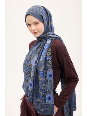 Silk Home Urban Hours Floral Motif Desen Indigo Mayda Şal 190X70