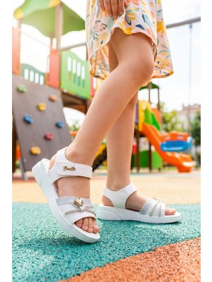 Diggo Kids Kız Çocuk Cırtlı Ortopedik Taban Parlak Taşlı Günlük Yazlık Hafif Sandalet Terlik
