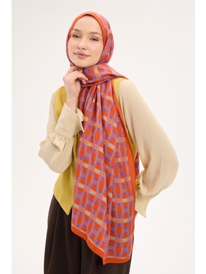 Silk Home Urban Hours Blok Desen Koyu Turuncu Mayda Şal 190X70