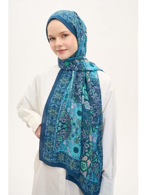 Silk Home Urban Hours Floral Motif Desen Petrol Mavi Mayda Şal 190X70