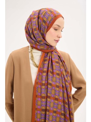 Silk Home Urban Hours Blok Desen Taba Mayda Şal 190X70