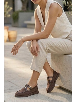 Stilbagshoes Clarice Ithal Toka Detaylı Bilek Bağlamalı Kadın Babet Kahve