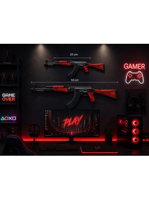Dekoratif 2d Ak-57 Red Laminate | 25 & 50 cm | Oyuncu Odası & Duvar Aksesuarı