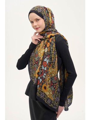 Silk Home Urban Hours Floral Motif Desen Siyah Mayda Şal 190X70