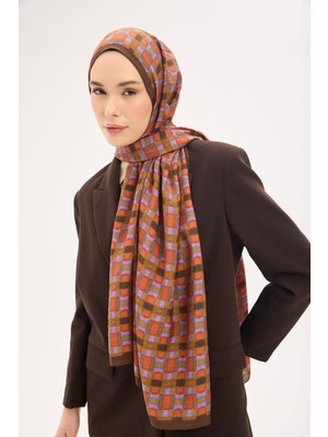 Silk Home Urban Hours Blok Desen Kahverengi Mayda Şal 190X70