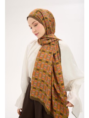 Silk Home Urban Hours Blok Desen Kahve Yeşil Mayda Şal 190X70