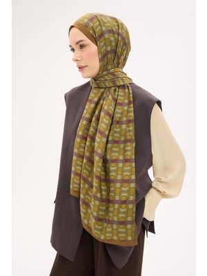 Silk Home Urban Hours Blok Desen Yeşil Kahve Mayda Şal 190X70