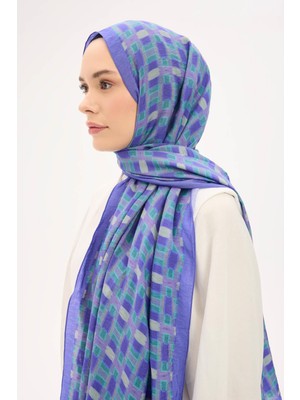 Silk Home Urban Hours Blok Desen Mavi Mor Mayda Şal 190X70